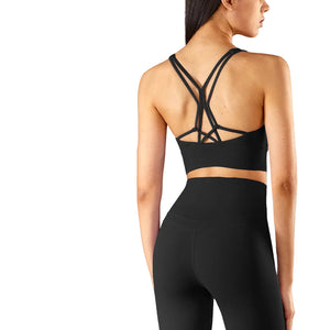 Strappy longline yoga sports bra with cross back in multiple colors