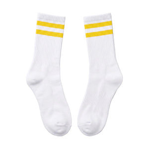 WHITE YELLOW STRIPED MID-HIGH SPORTS COTTON SOCKS