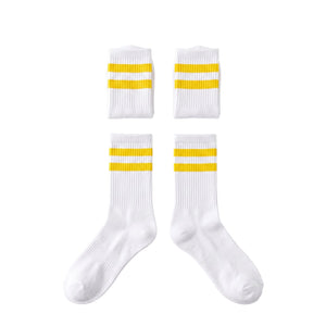 WHITE YELLOW STRIPED MID-HIGH SPORTS COTTON SOCKS