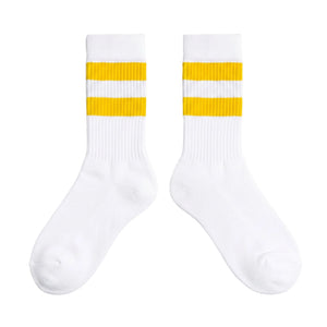 WHITE YELLOW STRIPED MID-HIGH SPORTS COTTON SOCKS