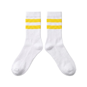 WHITE YELLOW STRIPED MID-HIGH SPORTS COTTON SOCKS