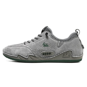 Men's breathable low-top casual shoes in gray and sand colors with pigskin upper and rubber sole