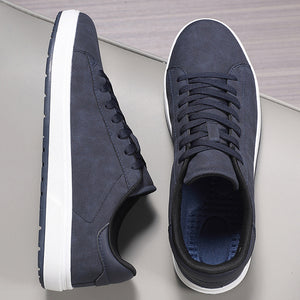 Men's British style business casual leather sneakers in blue and khaki colors