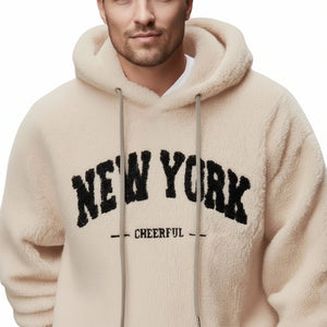 Men's casual sporty hooded sweatshirt available in gray, khaki, black, and navy blue colors