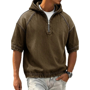 Men's half-zip sports hoodie with hood in various colors