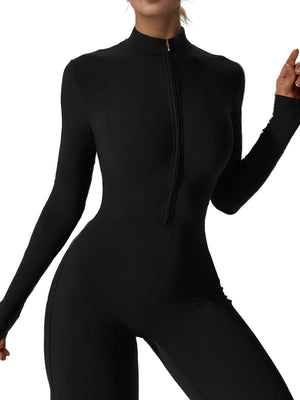 Hip raise skinny one-piece workout jumpsuit for women in black and brown colors