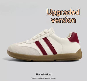 Soft-soled low-cut men's horsehide leather sneakers in white, red, and blue