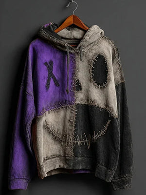 3D-printed men's gaming hoodie with striped pattern and patch pockets