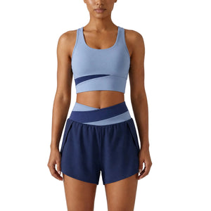 Color-block women's sports top and shorts set in various colors