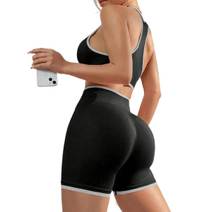 Seamless high waist sports yoga vest and shorts set for women in multiple colors