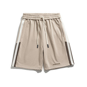 Men's American sports striped cotton shorts in black, brown, and khaki colors