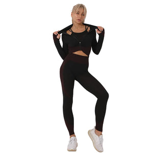 3-piece seamless women's yoga and gym set in various colors
