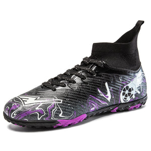 Long and short spikes soccer training shoes in multiple colors and high-top design