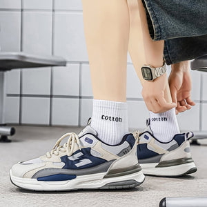 Men's breathable mesh sports casual sneakers in Beige Khaki and Grey Blue