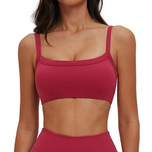 Brushed nylon yoga bra with dual straps in multiple colors