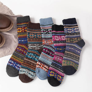 Vintage ethnic-style men's wool winter socks in assorted color block patterns