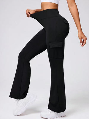 High-waisted bell-bottom leggings with pockets in various colors