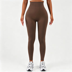 Women's high waisted tummy control yoga leggings in black, coffee, and navy blue
