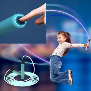 Luminous LED jump rope with comfortable handles in green, pink, and blue colors