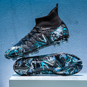 Long and short spikes soccer training shoes in multiple colors and high-top design