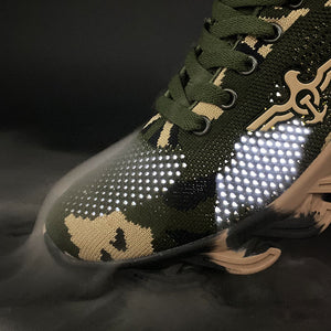 Camouflage military training running shoes with breathable mesh upper and rubber sole