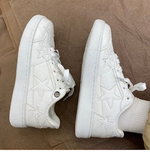 Casual couple German training shoes with thick soles in white and green colors