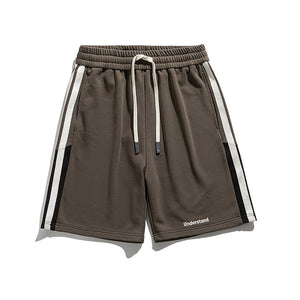 Men's American sports striped cotton shorts in black, brown, and khaki colors