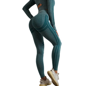Seamless yoga pants and long sleeve workout set in various colors and styles