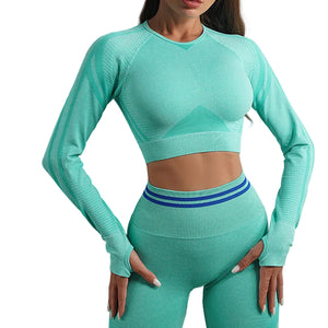Seamless yoga pants and long sleeve workout set in various colors and styles