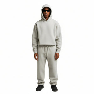 Oversized men's two-piece sportswear suit in various colors including blue, black, grey, pink, green, and dark grey
