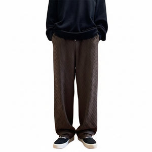 Jacquard rhombus patterned men's draped pants in white, gray, and black colors