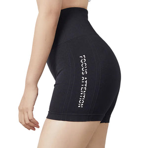 Women's tight fitting fitness yoga shorts in army green, sand pink, twilight blue, and mysterious black
