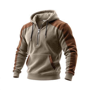 Men's slim fit digital print double hooded half zip hoodie in various colors