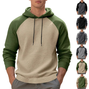 Men's jacquard small-check hooded sweatshirt in dark gray and black color