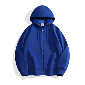 Solid color fleece-lined hoodie with hood and patch pockets in various colors