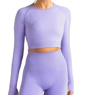 Seamless long sleeve yoga set with high elasticity in multiple colors