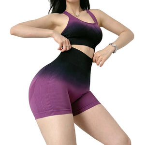 Women's high waist gradient quick-dry sports shorts in multiple colors