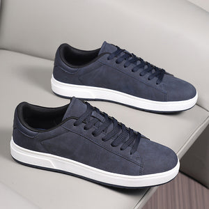 Men's British style business casual leather sneakers in blue and khaki colors