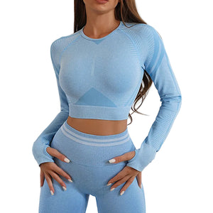 Seamless yoga pants and long sleeve workout set in various colors and styles