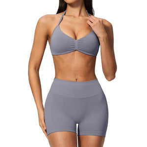 Backless halter top and shorts set for women in multiple colors