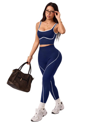 Seamless yoga pants and vest set for women in various colors