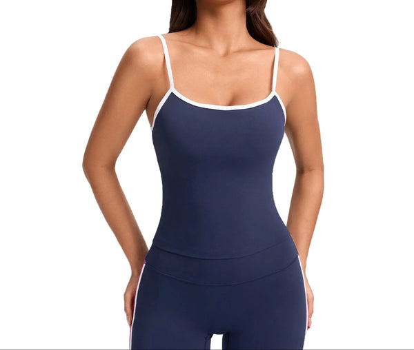 COLOR-BLOCK PADDED SPORTS BRA WOMEN'S BACKLESS WORKOUT TANK TOP