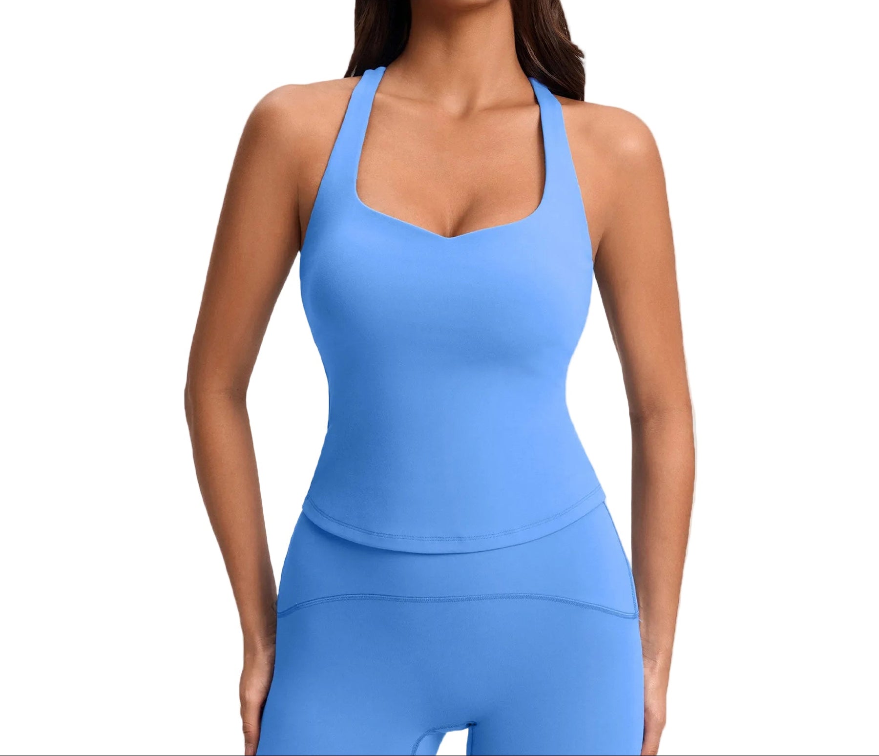 Women's padded sports vest with back support in Pool Party Blue, White, and Black