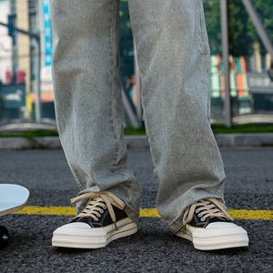 Men's low-top canvas sneakers in black and white and black khaki colors