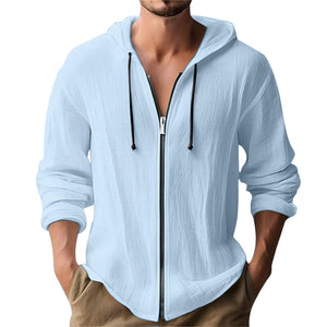 Linen hooded long-sleeve cardigan in various colors for casual wear