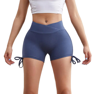 Women's high waist drawstring yoga shorts in multiple colors