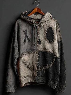 3D-printed men's gaming hoodie with striped pattern and patch pockets