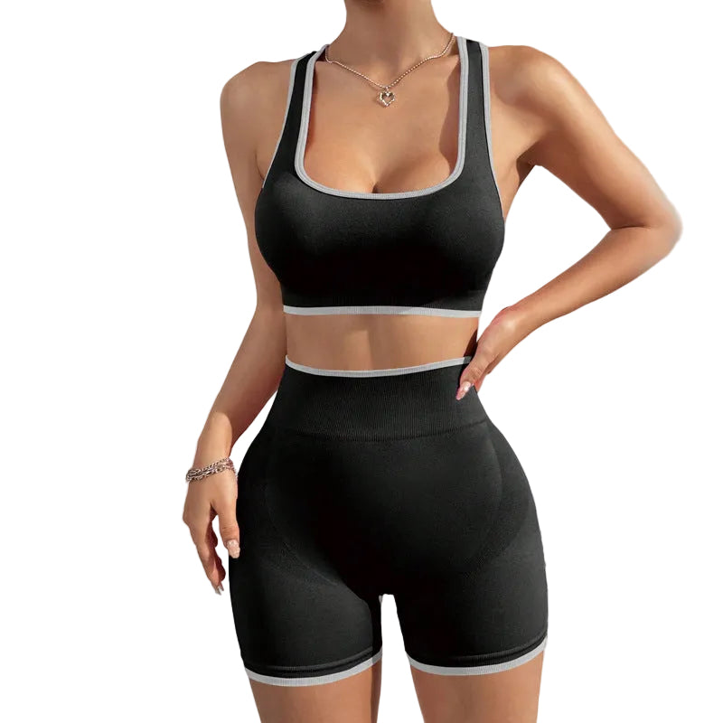 SEAMLESS HIGH WAIST SPORTS YOGA VEST AND SHORTS SET FOR WOMEN