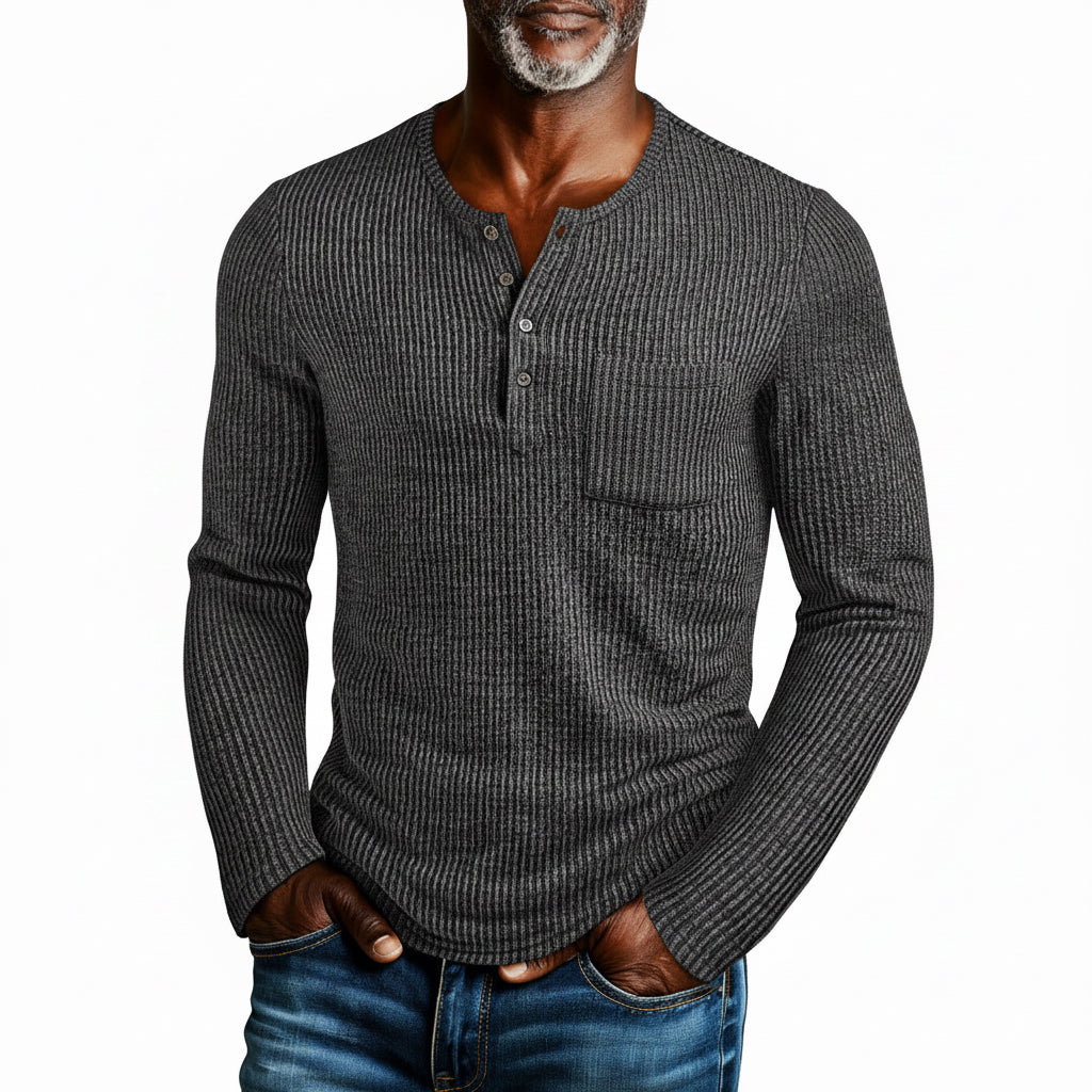 Men's casual slim fit round neck long sleeve shirt in gray