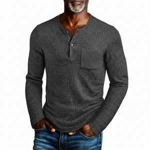 Men's casual slim fit round neck long sleeve shirt in gray